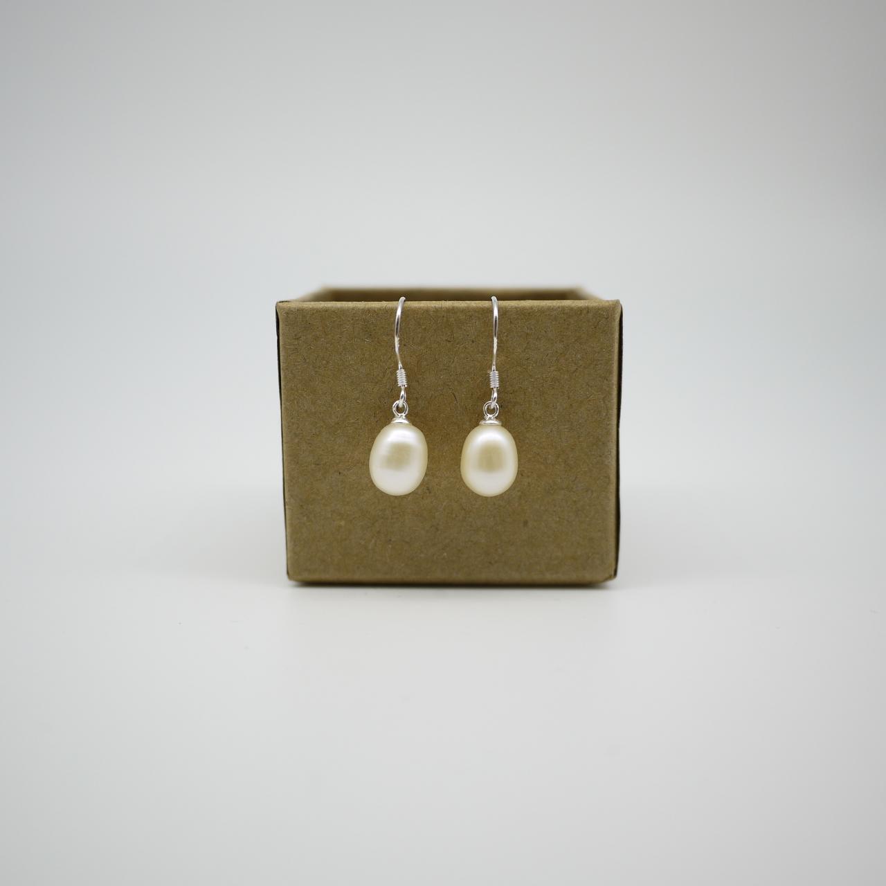 Simply Earrings - Freshwater Pearl Drop Earrings - White